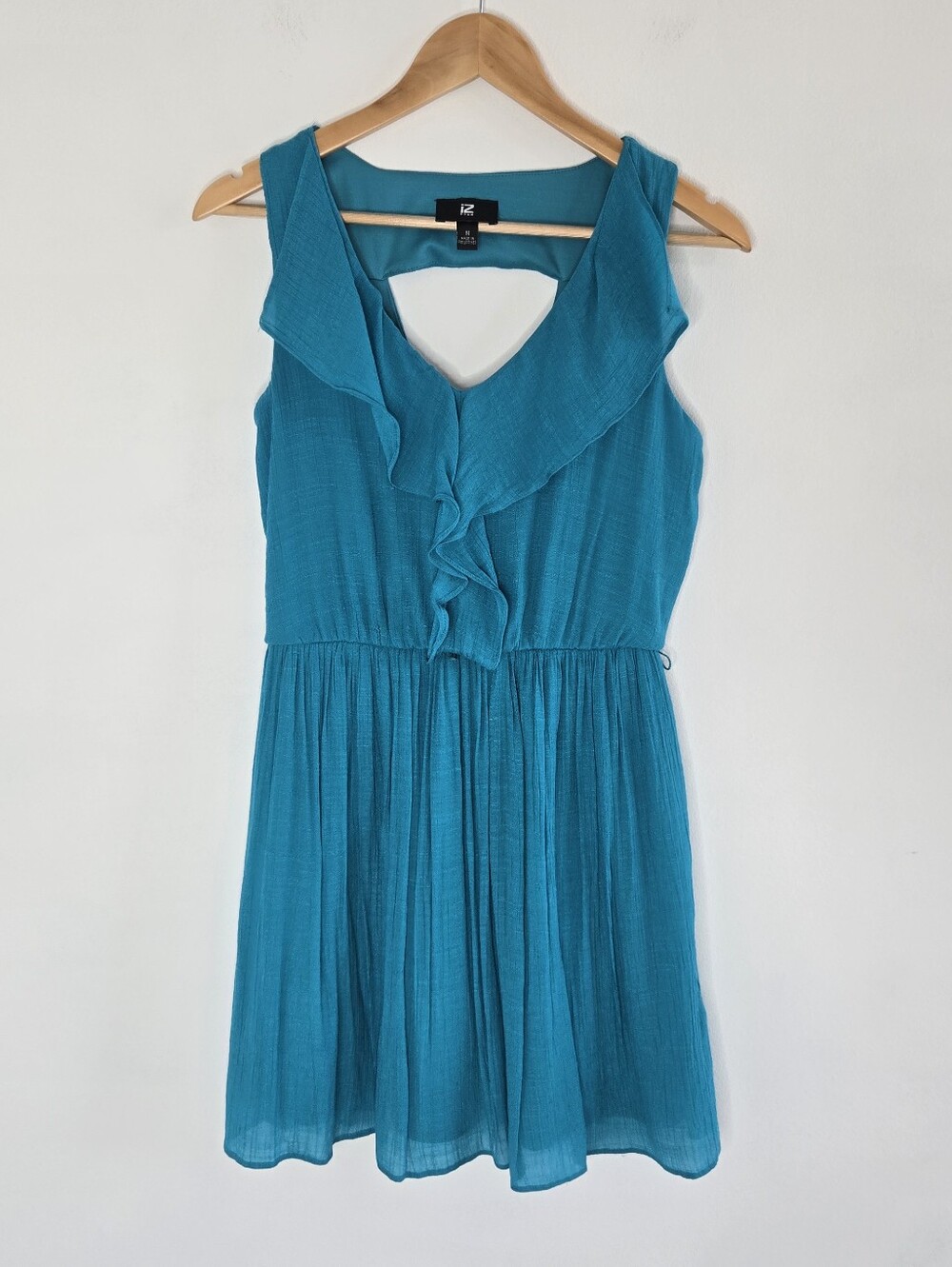 IZ Byer Teal Ruffle Neck Sleeveless Dress Size Medium